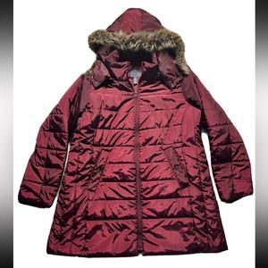 St Johns Bay Women's Faux Fur Hooded Quilted Puffer Coat Jacket Sz 1X